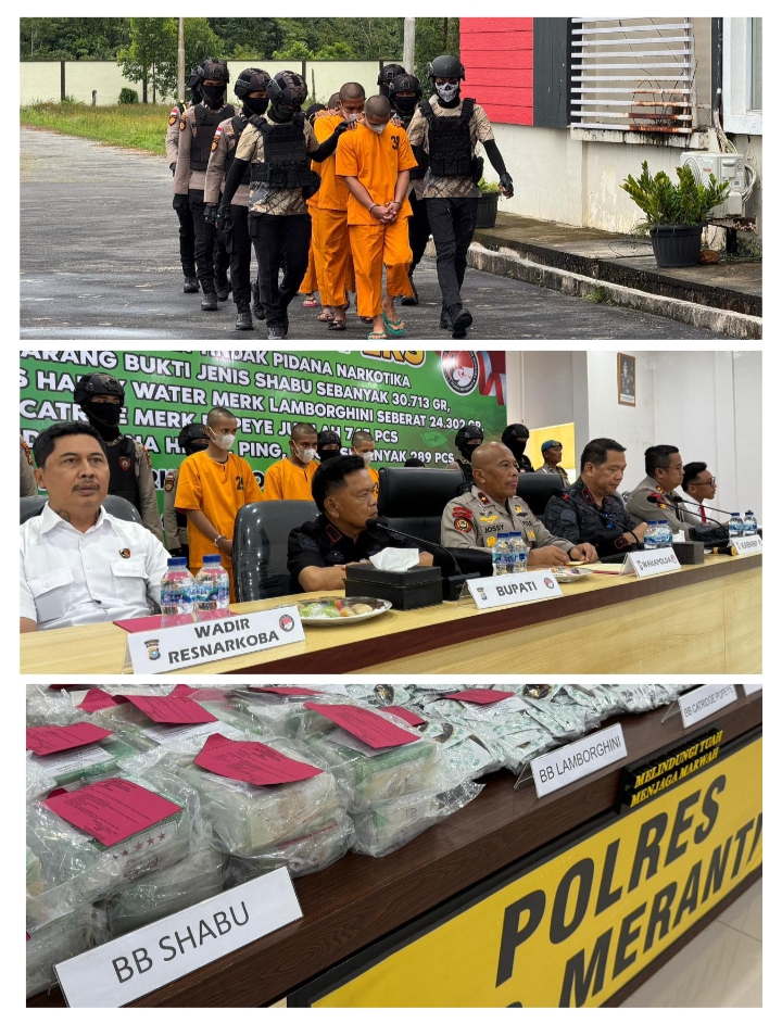 Polres Meranti Ungkap Jaringan Narkotika Internasional, Barang Bukti Capai 30 Kilogram Sabu, Ribuan Catridge Liquid Lamborghini dan Happy Water