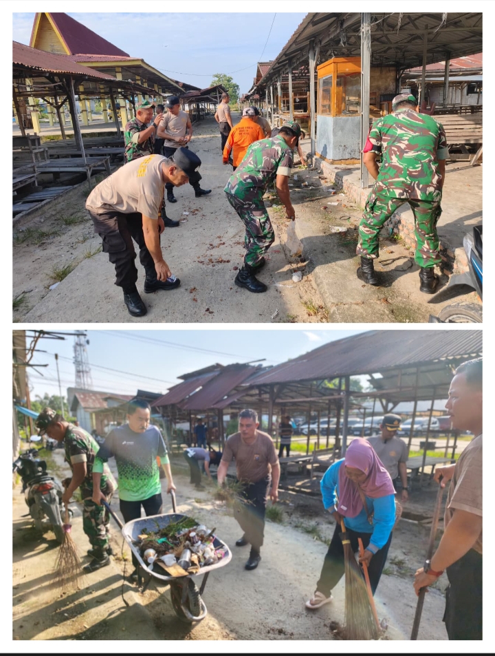 Polsek Kandis Gelar Karya Bakti Kebersihan Lingkungan di Pasar Pemda Telaga Sam-Sam, Dukung Program Green Policing