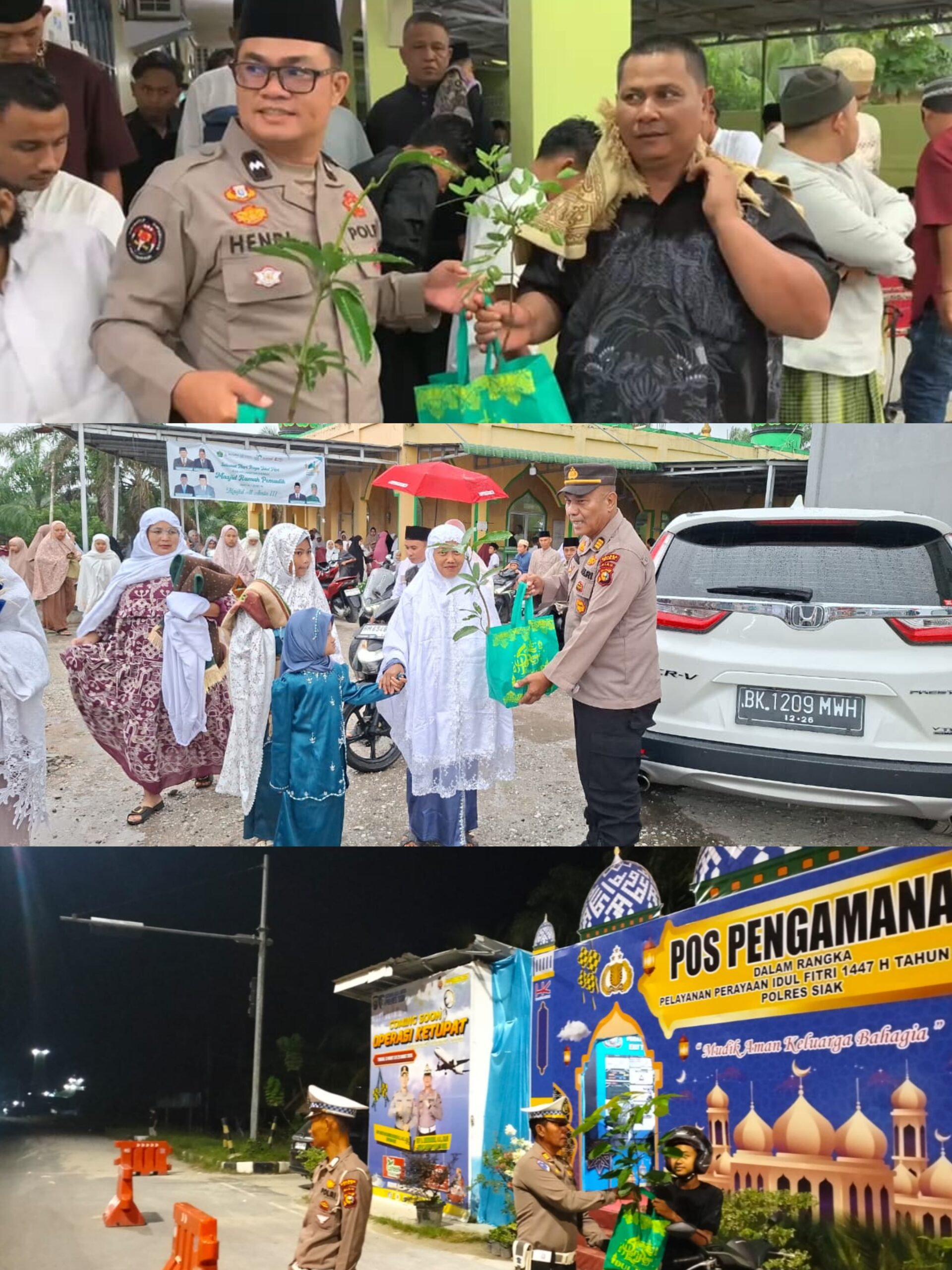 Polsek Kandis Tebar Kepedulian Lingkungan, Bagikan 100 Bibit Pohon Usai Sholat Idul Fitri 1447 H