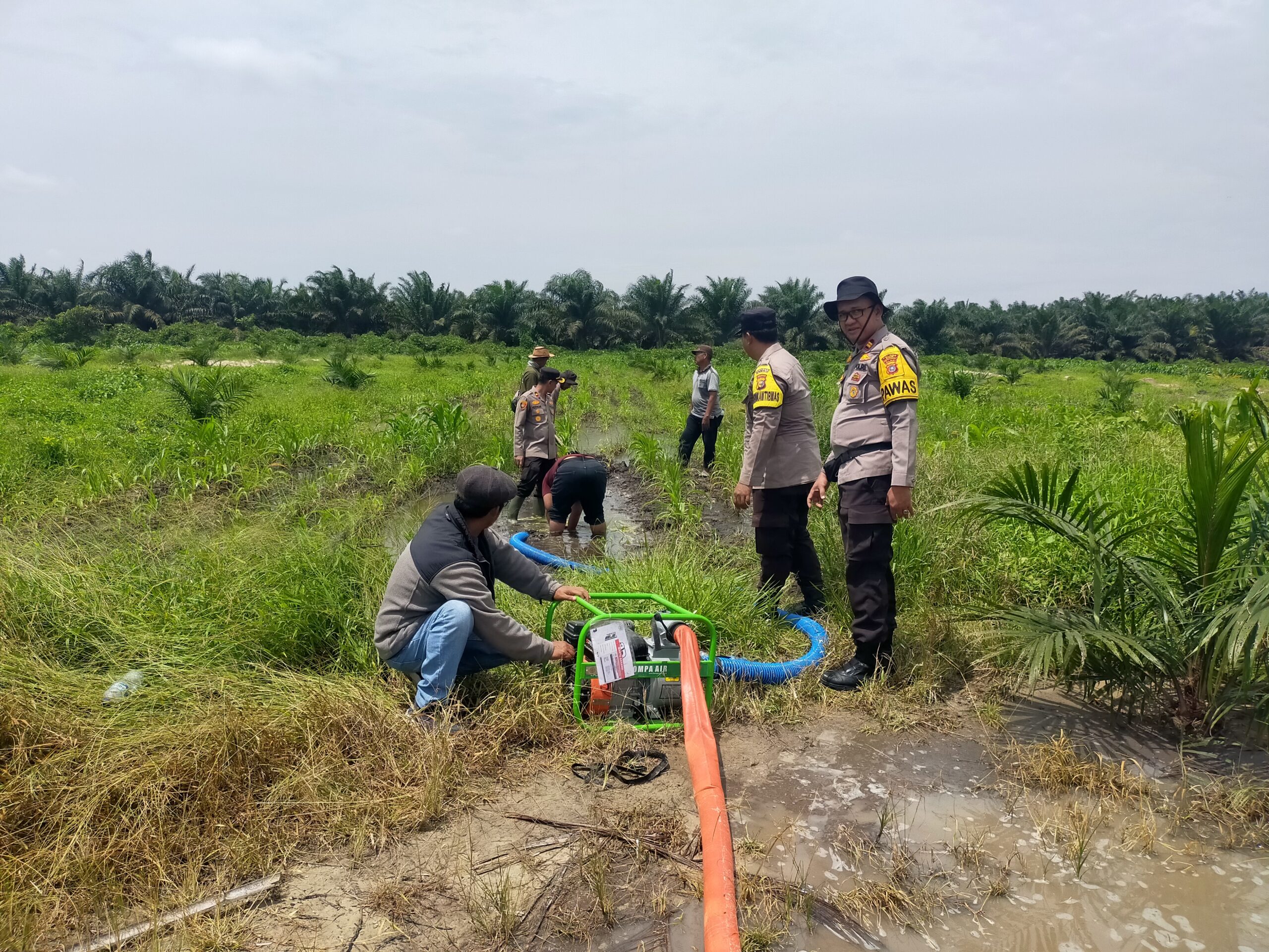 Ketahanan Pangan, Kapolsek Kandis dan Personel Siapkan Kebutuhan Air untuk Tanaman Jagung
