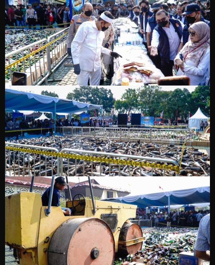 Sukseskan Pemusnahan Massal di Polda Jabar, Polresta Karawang Kirim Ribuan Knalpot Brong dan Puluhan Unit Motor Hasil Kejahatan